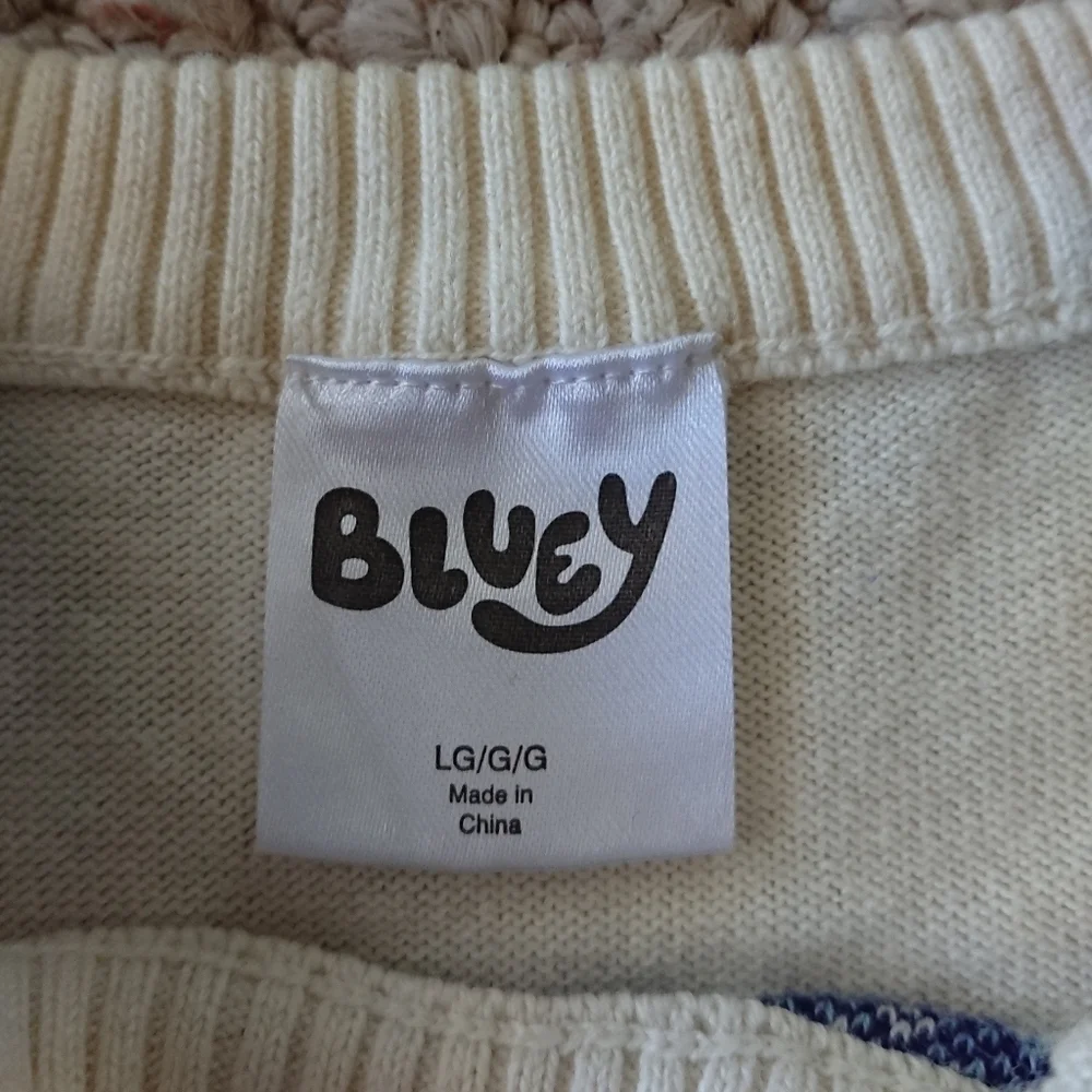 Bluey Girl's Hooray Holiday Christmas Themed Cream Sweater size L (8-10)